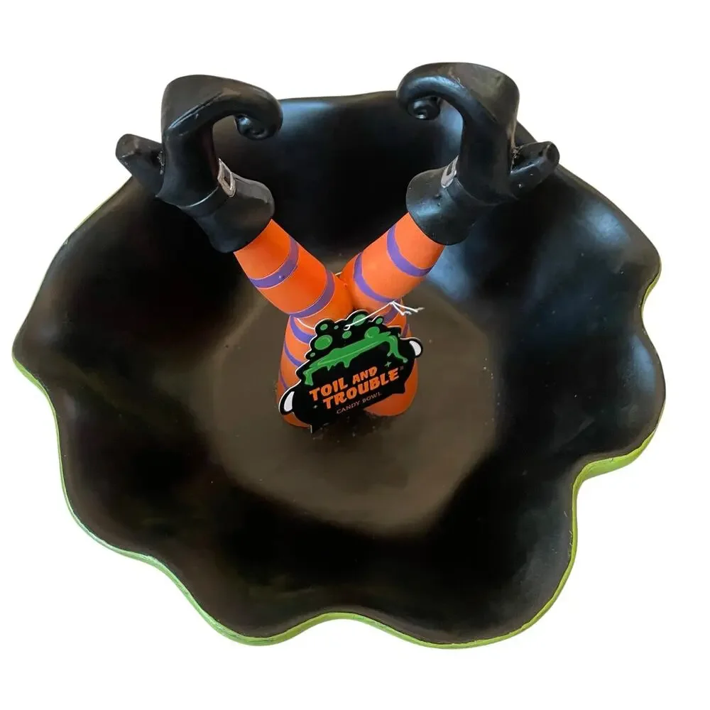Halloween Witch Legs Candy Bowl 11in Whimsical Trick or Treat Dish NEW